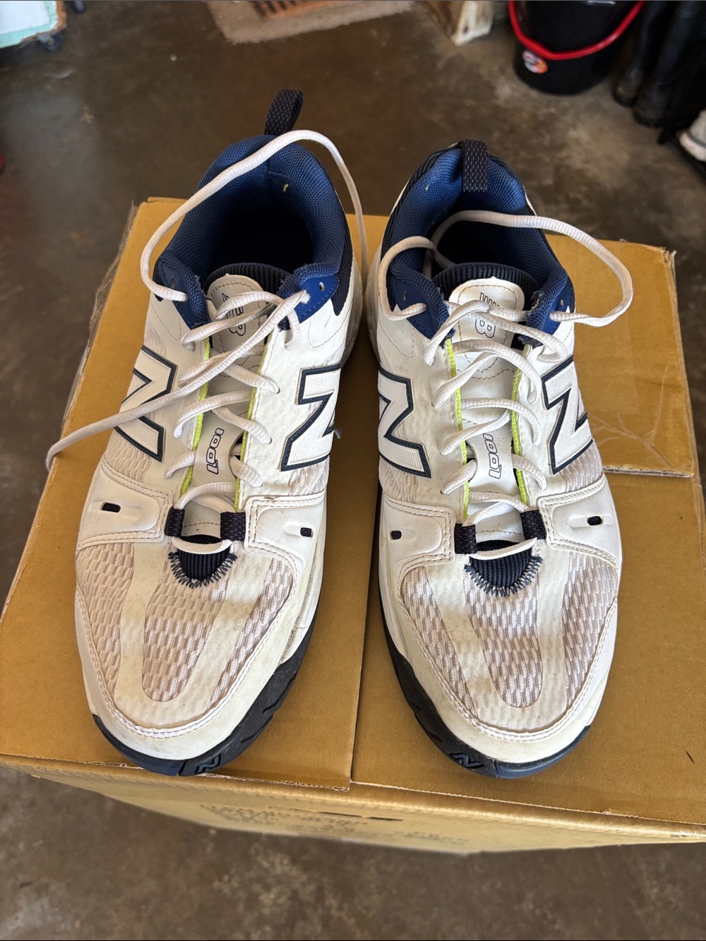 New Balance Men’s White and Navy Athletic Sneakers (Court Shoes)